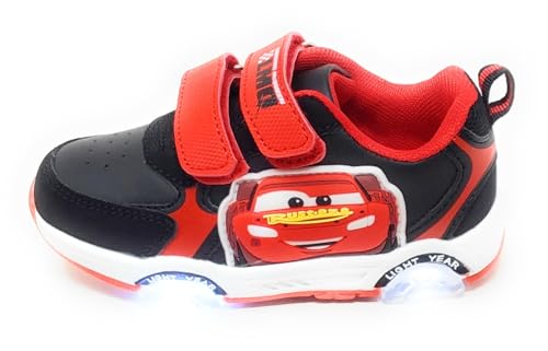 Cars Sportschuhe für Kinder, mit doppeltem Klettverschluss, Schwarz und Rot, Lichter in der Zwischensohle und an der Sneakerseite integriert, ROT SCHWARZ, 26 EU von Sugi International