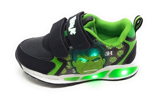 Kinderschuhe mit LED-Lichtern, Hulk-Design, Grün und Schwarz, Doppelreißverschluss, rutschfeste Sohle, Grün Schwarz, 29 EU von Sugi International