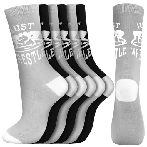 Suhine 6 Paar Wrestling-Socken Athletic Mid Calf Woven Socken Wrestle Socken Wrestling Geschenke für Erwachsene Männer Frauen Geschenke, Schwarz, Grau, Einheitsgr��e von Suhine