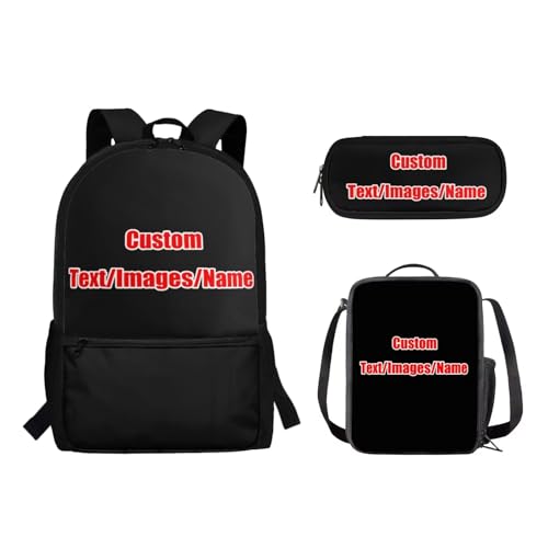 Suhoaziia 3-teiliges Kinder-Schulrucksack-Set mit isolierter Lunchtasche, Federmäppchen, Grundschule, Mittelhochschüler, Rucksack, Büchertasche, individuell angepasst, Tagesrucksäcke von Suhoaziia