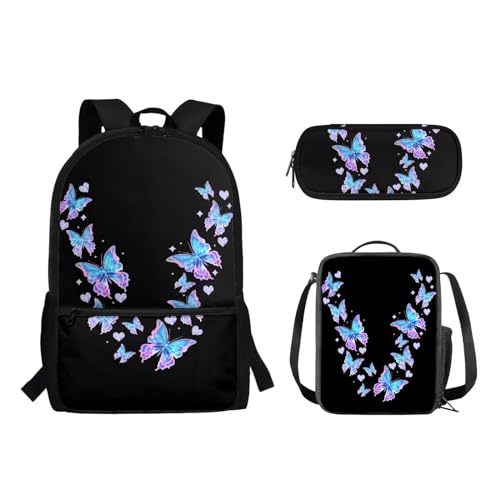 Suhoaziia 3-teiliges Reiserucksack-Set für Kinder, Schule, Büchertasche mit isolierter Lunchtasche, Federmäppchen für Mädchen, Jungen, Teenager, Schultertasche, Handtasche, violettfarbener von Suhoaziia