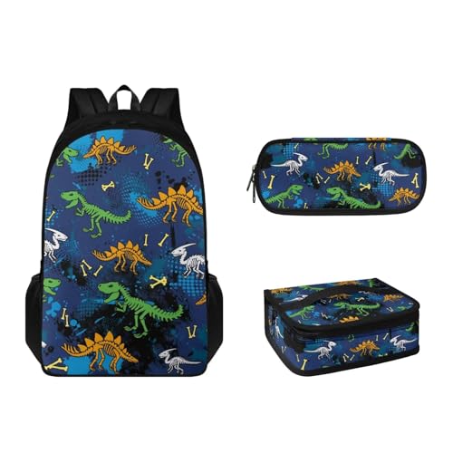 Suhoaziia 3-teiliges Rucksack-Set für Grundschule, Mittelschule, Büchertaschen mit Lunchbox, Federmäppchen, leicht, Mädchen, Jungen, Teenager, Schultasche, Dinosaurier, Tagesrucksack von Suhoaziia