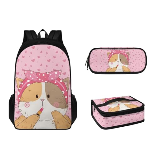 Suhoaziia 3-teiliges Rucksack-Set mit Lunchbox und Federmäppchen, für Grundschulen, Studenten, Büchertasche, leichte Laptoptasche für Mädchen, Jungen, Kinder, Teenager, Cartoon Katze, Tagesrucksäcke von Suhoaziia