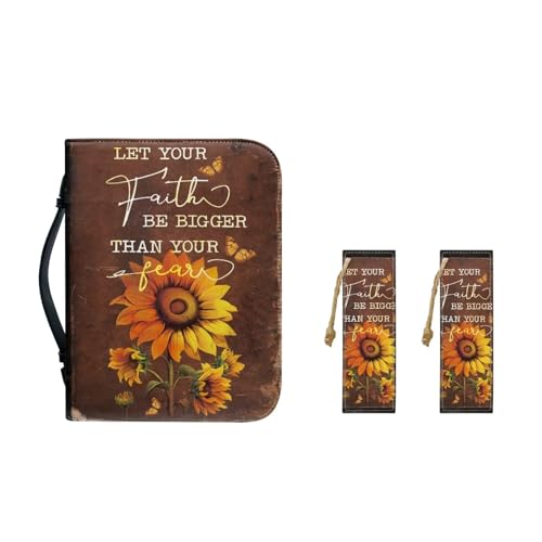 Suhoaziia Bibelhüllen mit 2 Lesezeichen, tragbarer Bibelträger für Damen und Herren, Bibel-Organizer, Etui, Leder, Kirchen-Tragetasche, Herbst-Sonnenblume, XX-Large von Suhoaziia