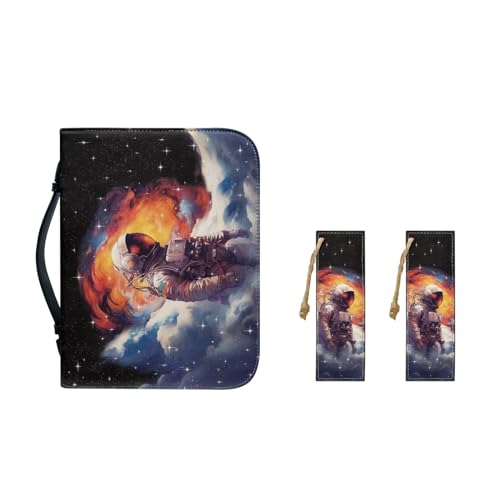 Suhoaziia Bibelhüllen mit 2 Lesezeichen, tragbarer Bibelträger für Damen und Herren, Bibel-Organizer, Ledertasche, Kirchen-Tragetasche, Astronautengalaxie, XL von Suhoaziia