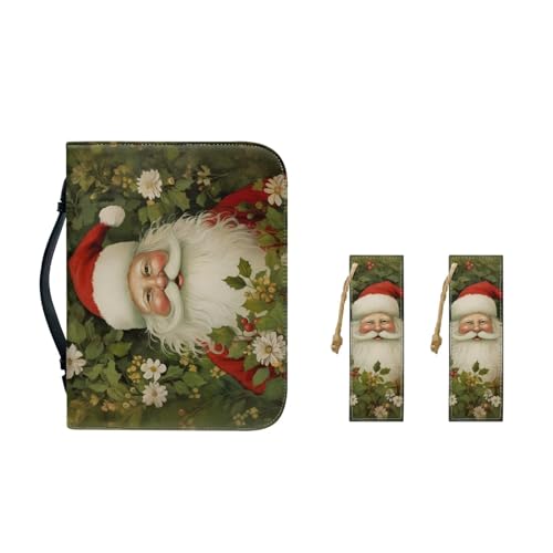 Suhoaziia Bibelhüllen mit 2 Lesezeichen, tragbarer Bibelträger für Damen und Herren, Bibel-Organizer, Ledertasche, Kirchen-Tragetasche, Weihnachtsmann-Blume, XL von Suhoaziia