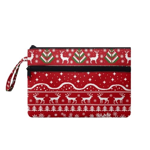 Suhoaziia Chrisrmas Damen-Handtaschen mit Handgelenk, Azteken-Hirsch, Handyhalter, Reise-Organizer, Geldbörse mit Vordertasche, viel Platz, Make-up, Kulturbeutel von Suhoaziia