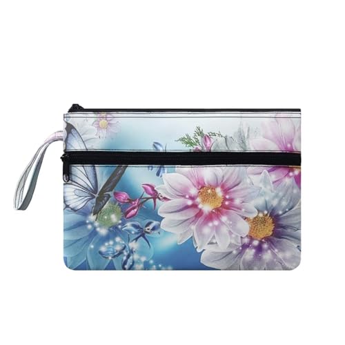 Suhoaziia Daisy Butterfly Damen-Handtaschen, Kreditkartenhalter, Handy, Scheckbuch, Organizer, Schlüsselband, Geldbörse für Damen, tragbare Clutch von Suhoaziia