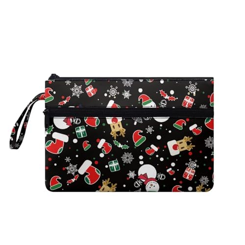 Suhoaziia Damen-Handtasche mit Handgelenk, Weihnachtsmuster, Clutch-Geldbörse mit Vordertasche, Münzkarten-Geldbörse mit Reißverschluss, Make-up-Tasche, viel Platz von Suhoaziia