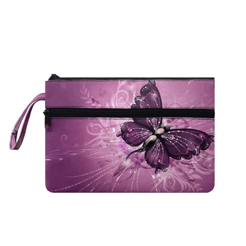 Suhoaziia Damen-Handtasche mit Handgelenk, violetter Schmetterling, Clutch, Geldbörse mit tragbarem Seil, Münzkarten-Geldbörse, Kleingeldbörse für Frauen von Suhoaziia