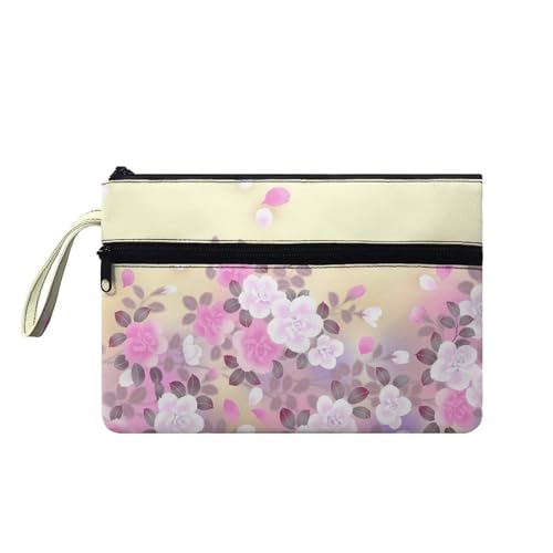 Suhoaziia Damen-Handtasche mit Reißverschluss, große Kapazität, Handy-Organizer, Geldbörse mit Vordertasche, Rosa Kirschblüte, Medium von Suhoaziia