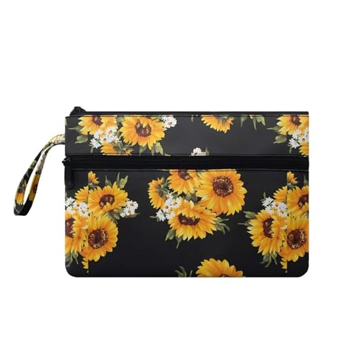 Suhoaziia Damen-Handtasche mit Sonnenblumen-Blumenmuster, mit Handschlaufe, viel Platz, Reise-Organizer, Geldbörse, Kreditkartenhalter, Reißverschluss, Make-up-Taschen von Suhoaziia