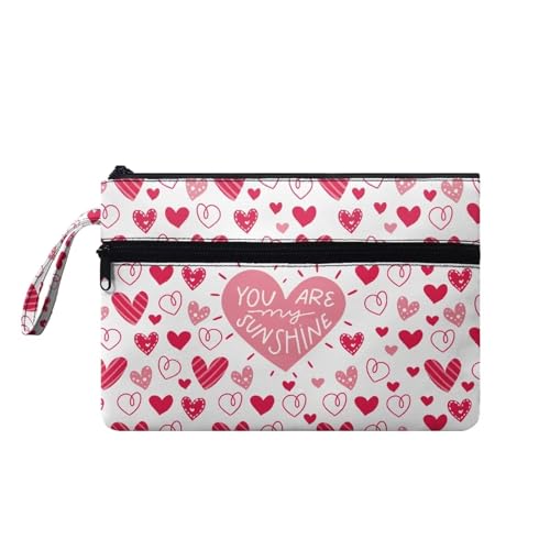 Suhoaziia Damen-Handtasche mit pinken Herzen, Geldbörse, für Make-up, Kulturbeutel, geeignet für Outdoor, Shopping, Büro, Valentinstag von Suhoaziia