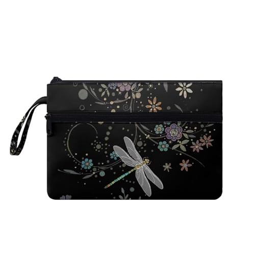 Suhoaziia Damen-Handtaschen, Münzgeldbörse mit Tasche, Kreditkartenhalter, Handy, Scheckbuch, Organizer, Geldbörse, Libellen-Blumenmuster, M von Suhoaziia