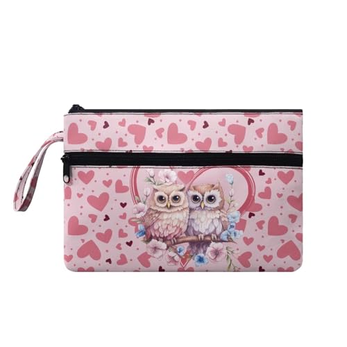 Suhoaziia Damen-Handtaschen, Münzgeldbörse mit Tasche, Kreditkartenhalter, Handy, Scheckbuch, Organizer, Geldbörse, Lover Hearts Owls, Medium von Suhoaziia