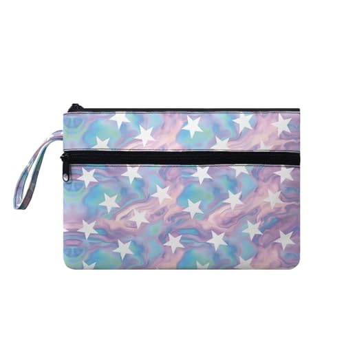 Suhoaziia Damen-Handtaschen mit Handgelenk, Kreditkartenhalter, Handy, Scheckbuch, Organizer, Kosmetiktasche zum Tragen von Münzen, Lippenstift, Batik-Stern, M von Suhoaziia