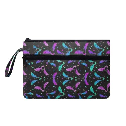 Suhoaziia Damen-Handtaschen mit Handgelenk, Kreditkartenhalter, Handy, Scheckbuch, Organizer, Kosmetiktasche zum Tragen von Münzen, Lippenstift, Bunte Fledermäuse, Medium von Suhoaziia