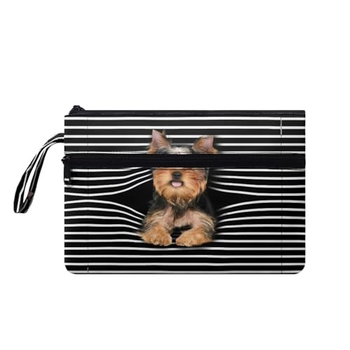 Suhoaziia Damen-Handtaschen mit Handgelenk, Kreditkartenhalter, Handy, Scheckbuch, Organizer, Kosmetiktasche zum Tragen von Münzen, Lippenstift, Yorkshire Terrier, M von Suhoaziia