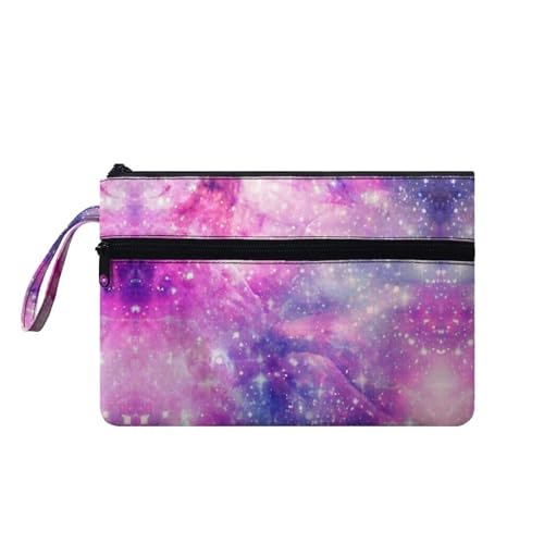 Suhoaziia Damen-Handtaschen mit Handgelenk, Violett, Galaxie, Münzkarten-Geldbörse mit Vordertasche, Kreditkarten-Organizer, Schlüsselband, Geldbörse für Frauen von Suhoaziia