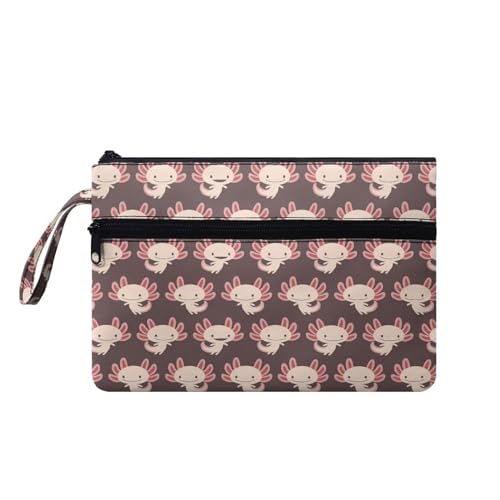 Suhoaziia Damen-Handtaschen mit Handgelenkschlaufe, Kreditkartenhalter, Reise-Organizer, Geldbörse, leichte Kosmetiktasche, Axolotl-Muster., Medium von Suhoaziia