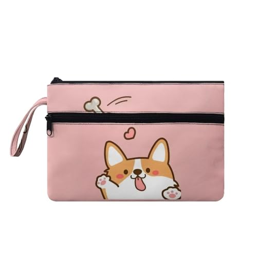 Suhoaziia Damen-Handtaschen mit Handgelenkschlaufe, Kreditkartenhalter, Reise-Organizer, Geldbörse, leichte Kosmetiktasche, Cartoon Corgi, Medium von Suhoaziia