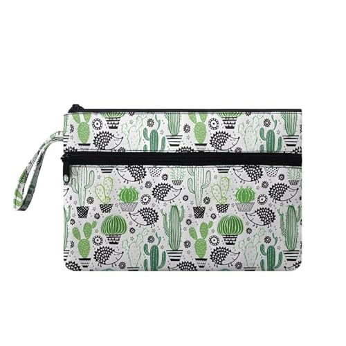 Suhoaziia Damen-Handtaschen mit Handgelenkschlaufe, Kreditkartenhalter, Reise-Organizer, Geldbörse, leichte Kosmetiktasche, Kaktus-Igel, Medium von Suhoaziia