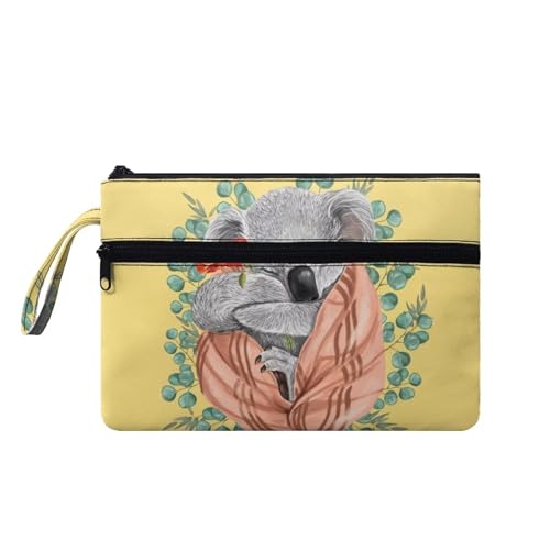 Suhoaziia Damen-Handtaschen mit Handgelenkschlaufe, Kreditkartenhalter, Reise-Organizer, Geldbörse, leichte Kosmetiktasche, Koala-Blumen, Medium von Suhoaziia
