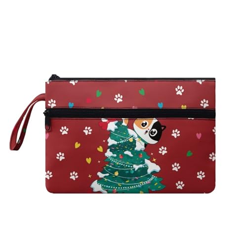 Suhoaziia Damen-Handtaschen mit Handgelenkschlaufe, Kreditkartenhalter, Reise-Organizer, Geldbörse, leichte Kosmetiktasche, Niedliche Weihnachtskatzen, M von Suhoaziia