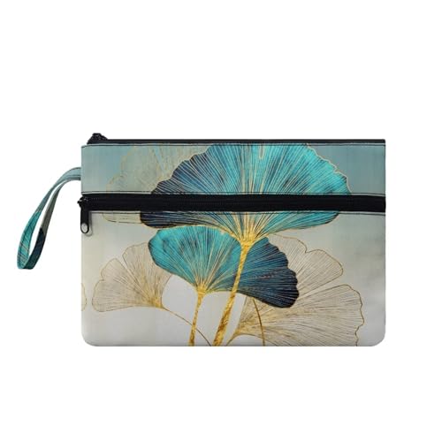 Suhoaziia Damen-Handtaschen mit Handgelenkschlaufe, Make-up-Kulturbeutel, Handyhalter, Reise-Organizer-Tasche mit Taschen, Ginkgoblatt, Medium von Suhoaziia