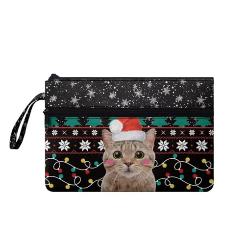 Suhoaziia Damen-Handtaschen mit Handgelenkschlaufe, Make-up-Kulturbeutel, Handyhalter, Reise-Organizer-Tasche mit Taschen, Süße Katzen, S von Suhoaziia