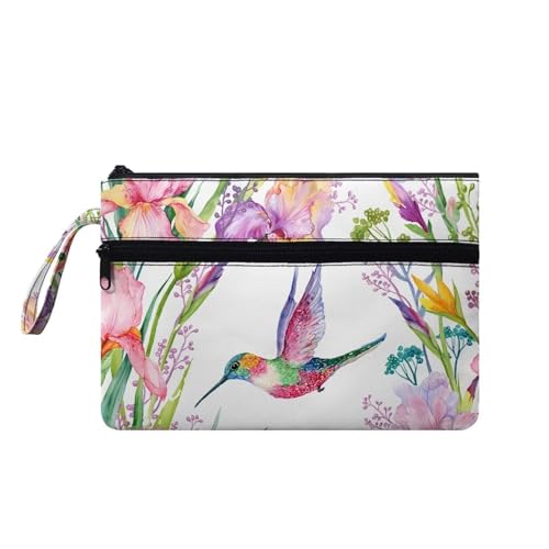 Suhoaziia Damen-Handtaschen mit Handschlaufe, Kolibris, Blumenmuster, Handyhalter, Taschen, Clutch, Geldbörse zum Tragen von Münzen, Bargeld, Karte, Lippenstift von Suhoaziia