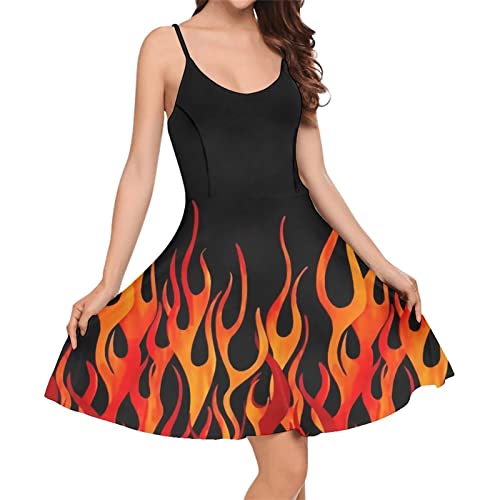 Suhoaziia Damen-Sommerkleid, lässig, Swing-Tankkleider, Strandmode, ärmelloses Kleid für Mädchen, Flammen Feuer, Groß von Suhoaziia