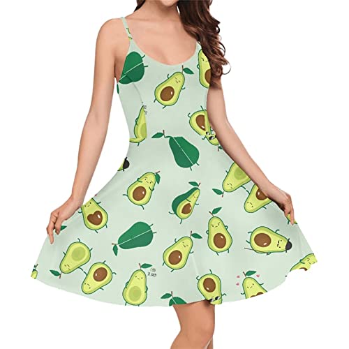 Suhoaziia Damen Spaghettiträger Minikleider Sommer Mode Strandkleid Knielang Swing Kleid, avocado, X-Small von Suhoaziia