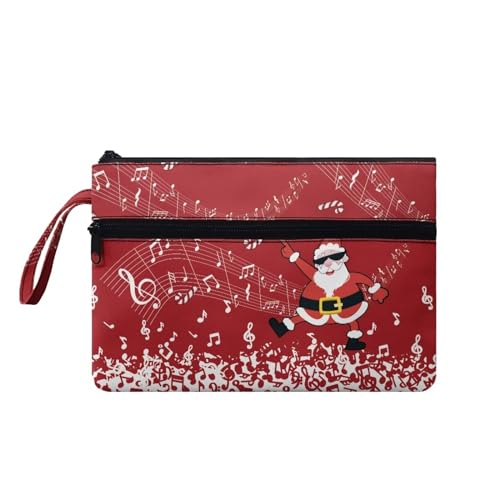 Suhoaziia Handgelenk-Handtaschen für Damen, Make-up-Tasche mit tragbarem Seil, Reißverschluss, Kleingeldbörse, Münzkarten-Geldbörse, Musik Weihnachtsmann, Medium von Suhoaziia