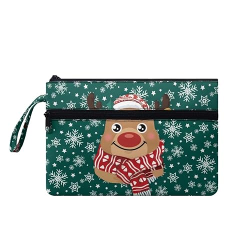 Suhoaziia Handgelenk-Handtaschen für Damen, Make-up-Tasche mit tragbarem Seil, Reißverschluss, Kleingeldbörse, Münzkarten-Geldbörse, Weihnachts-Hirsch, M von Suhoaziia