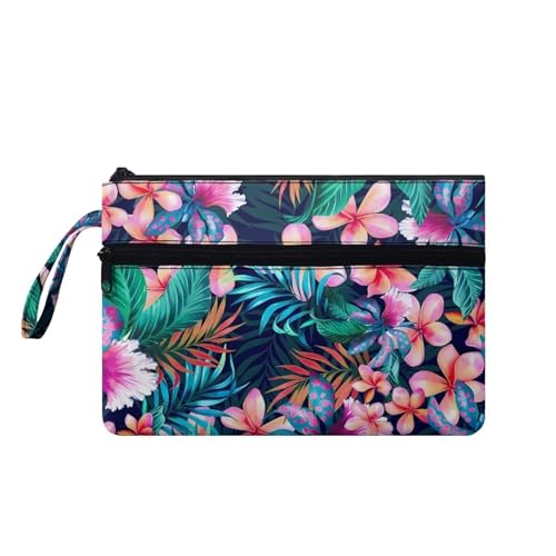 Suhoaziia Handgelenk-Handtaschen für Damen, Mops, Hunde, großes Fassungsvermögen, Reise-Organizer, Geldbörse, Kosmetiktasche, Reißverschlusstasche, Hawaii Blume, M von Suhoaziia