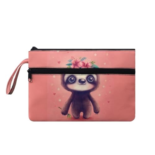 Suhoaziia Handgelenk-Handtaschen für Damen, Mops, Hunde, großes Fassungsvermögen, Reise-Organizer, Geldbörse, Kosmetiktasche, Reißverschlusstasche, Pink Faultier, Medium von Suhoaziia