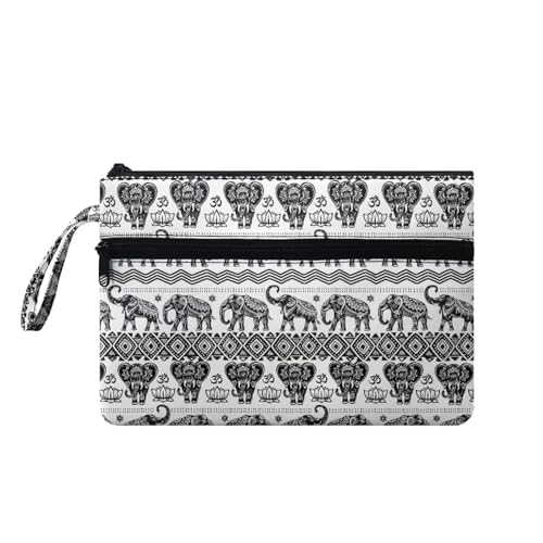 Suhoaziia Handgelenktaschen für Damen, Mops, Hunde, großes Fassungsvermögen, Reise-Organizer, Geldbörse, Kosmetiktasche, Reißverschlusstasche, Tribal Elefant, Medium von Suhoaziia