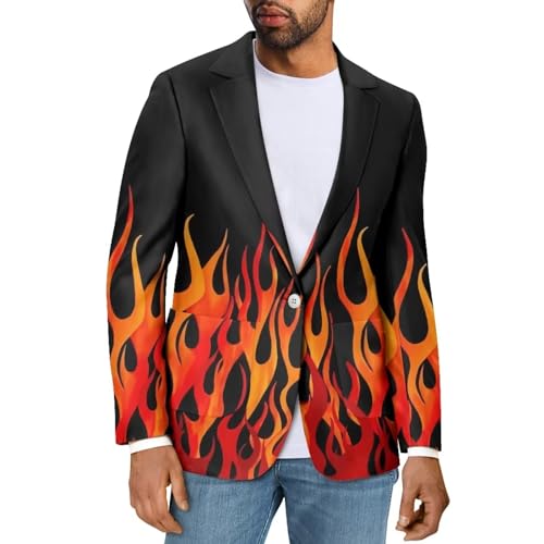 Suhoaziia Herren Anzüge Blazer Einreiher Vintage Slim Fit Kleid Anzug Jacke Langarm Outwear mit Multi-Tasche, Rote Flamme, XL von Suhoaziia