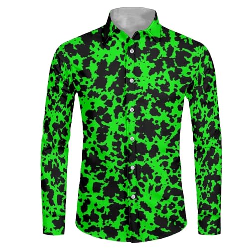 Suhoaziia Herren Casual Langarm Kleid Hemd Kragen Button Down Shirt für Schule und Studenten, Leopardenmuster, Grün, 6XL von Suhoaziia