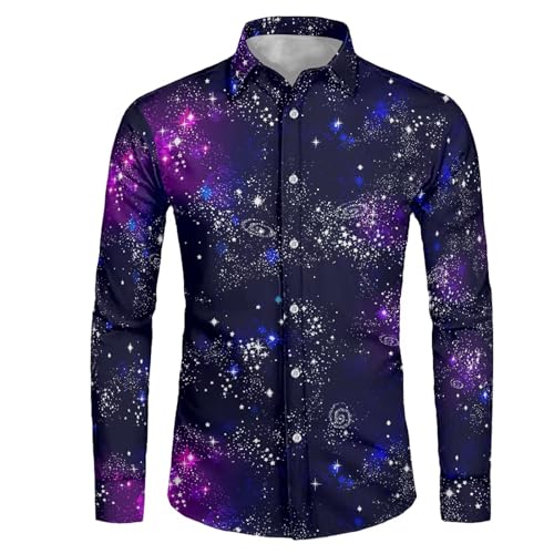Suhoaziia Herren Casual Langarm Kleid Hemd Kragen Button Down Shirt für Schule und Studenten, Stellar Galaxy, M von Suhoaziia