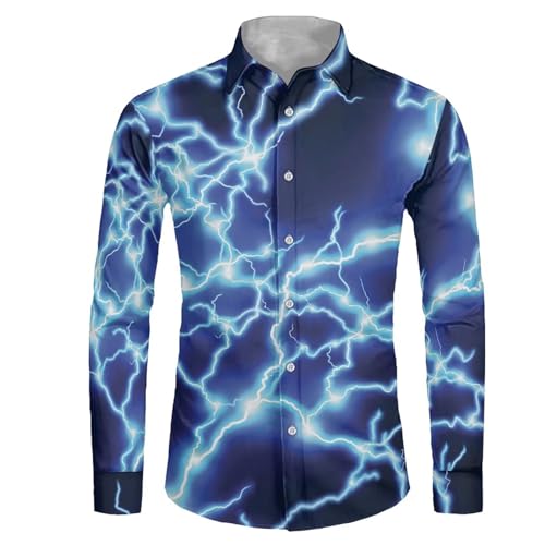 Suhoaziia Herren Langarm Kleid Hemd Slim Fit Casual Grafik Business formelle Button Down Hemden, Blitz-Muster, XL von Suhoaziia