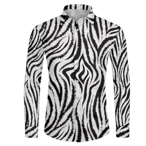 Suhoaziia Herren Langarm Kleid Hemd Slim Fit Casual Grafik Business formelle Button Down Hemden, Zebramuster, XXL von Suhoaziia