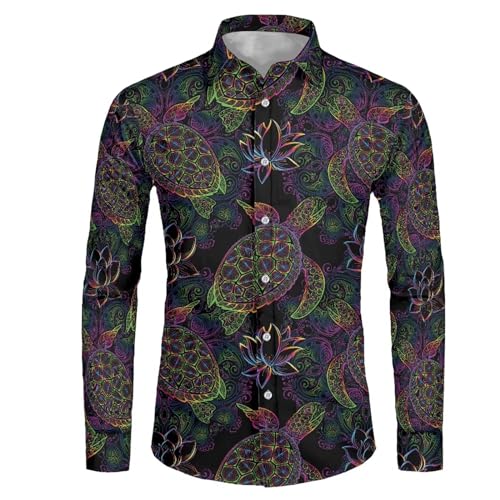 Suhoaziia Herren Langarm Kleid Hemd Slim Fit Casual Grafik Business formelle Button Down Hemden, schildkröte, L von Suhoaziia