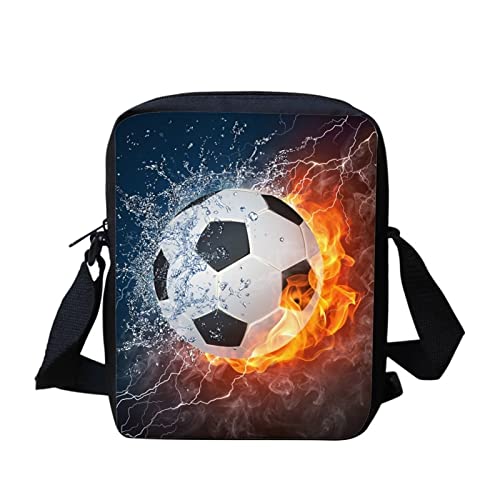 Suhoaziia Kleine Kuriertasche, Handytasche, leicht, tragbar, für Kinder, Mädchen, Jungen, Wasserfeuer-Fußball, Einheitsgröße von Suhoaziia