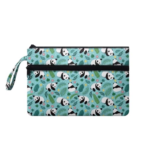 Suhoaziia Panda Leaf Damen-Handtaschen mit Handschlaufe, viel Platz, Make-up-Tasche, Reise-Organizer, Geldbörse zum Tragen von Münzen, Bargeld, Karten, Lippenstift von Suhoaziia