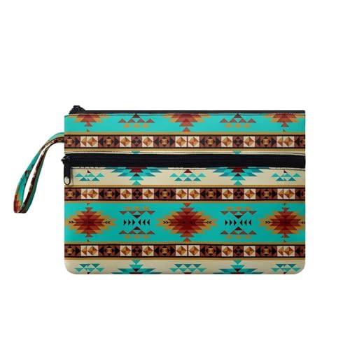 Suhoaziia Reise-Make-up-Tasche mit Vordertasche, Clutch, einfach zu transportieren, Münzkarten-Geldbörse, Aztec, Medium von Suhoaziia