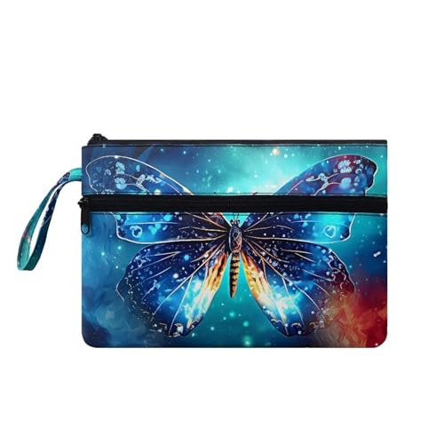 Suhoaziia Reise-Make-up-Tasche mit Vordertasche, Clutch, einfach zu transportieren, Münzkarten-Geldbörse, Galaxy Butterfly, Medium von Suhoaziia