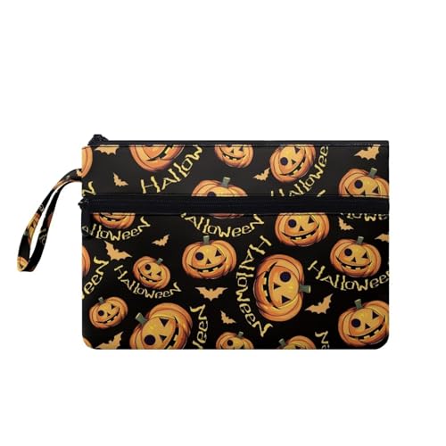 Suhoaziia Reise-Make-up-Tasche mit Vordertasche, Clutch, einfach zu transportieren, Münzkarten-Geldbörse, Halloween Kürbisse, Medium von Suhoaziia