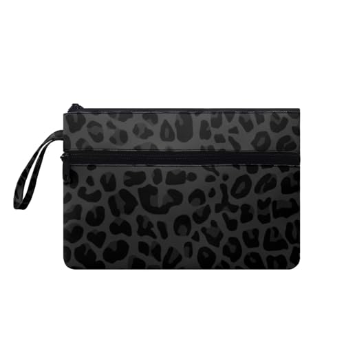 Suhoaziia Reise-Make-up-Tasche mit Vordertasche, Clutch, einfach zu transportieren, Münzkarten-Geldbörse, Schwarz Leopard, Medium von Suhoaziia